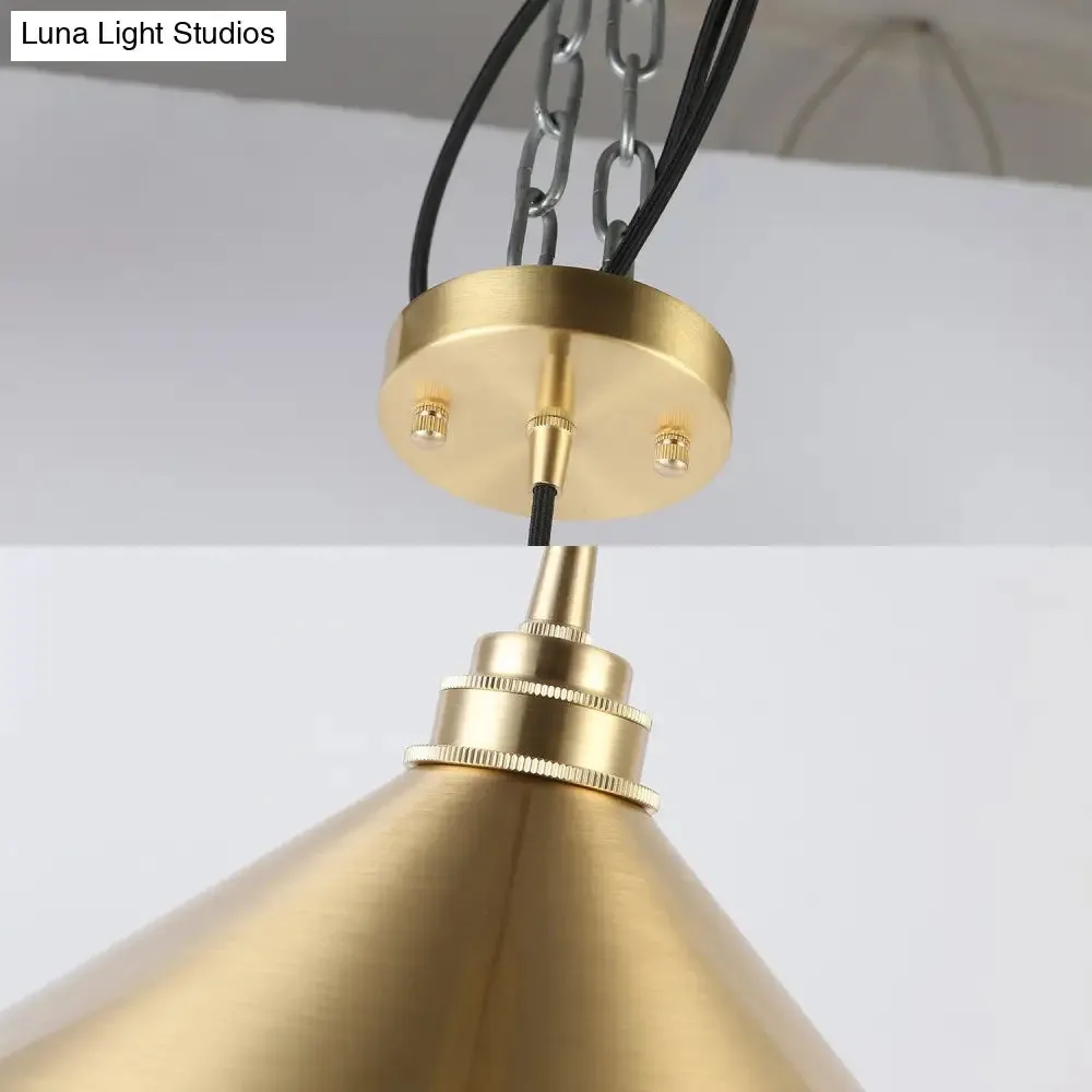 Metallic Vintage Brass Pendant Light with Conic Shade - Indoor Hanging Ceiling Light