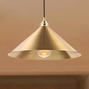 Metallic Vintage Brass Pendant Light with Conic Shade - Indoor Hanging Ceiling Light