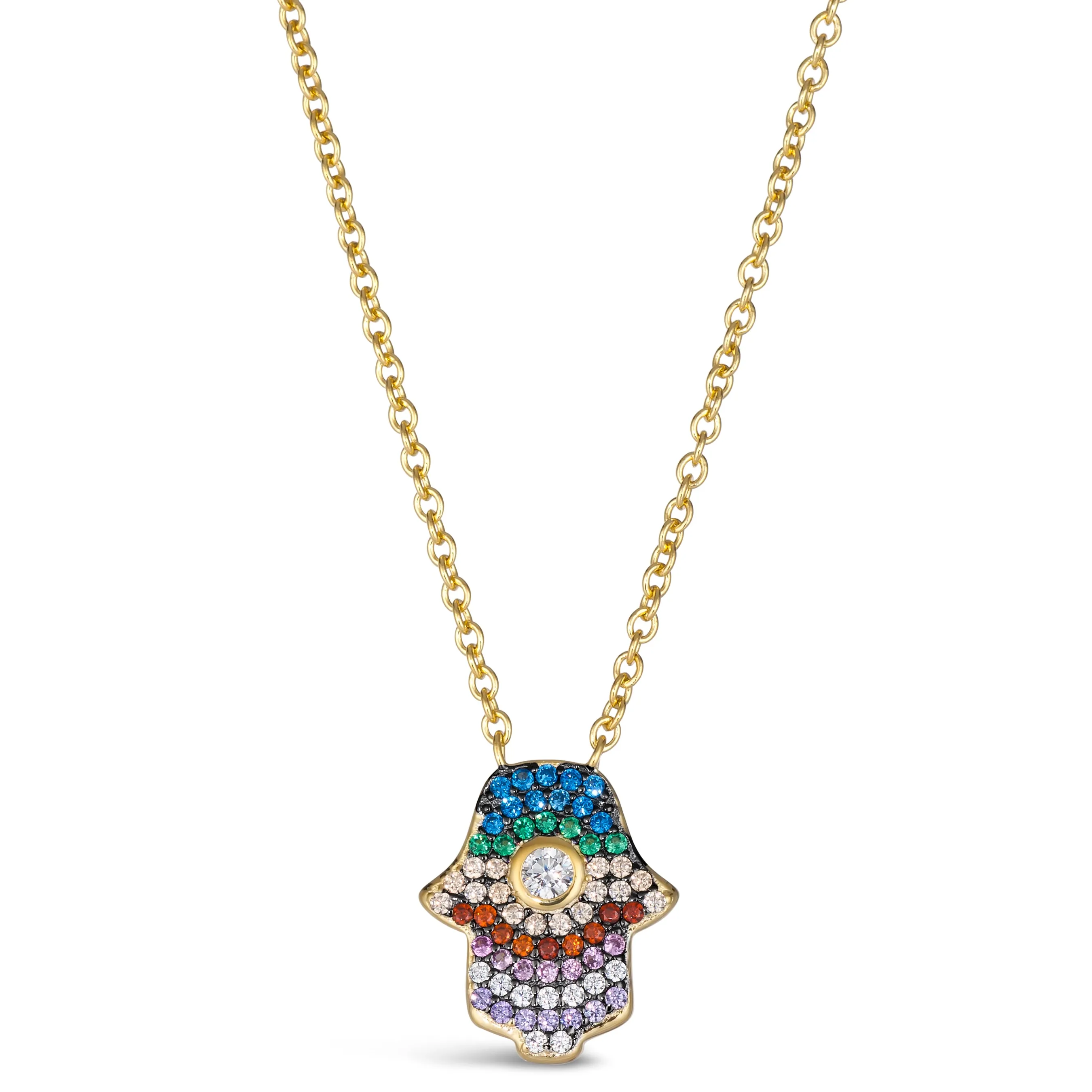 Multi Sapphire Hamsa Drop Necklace