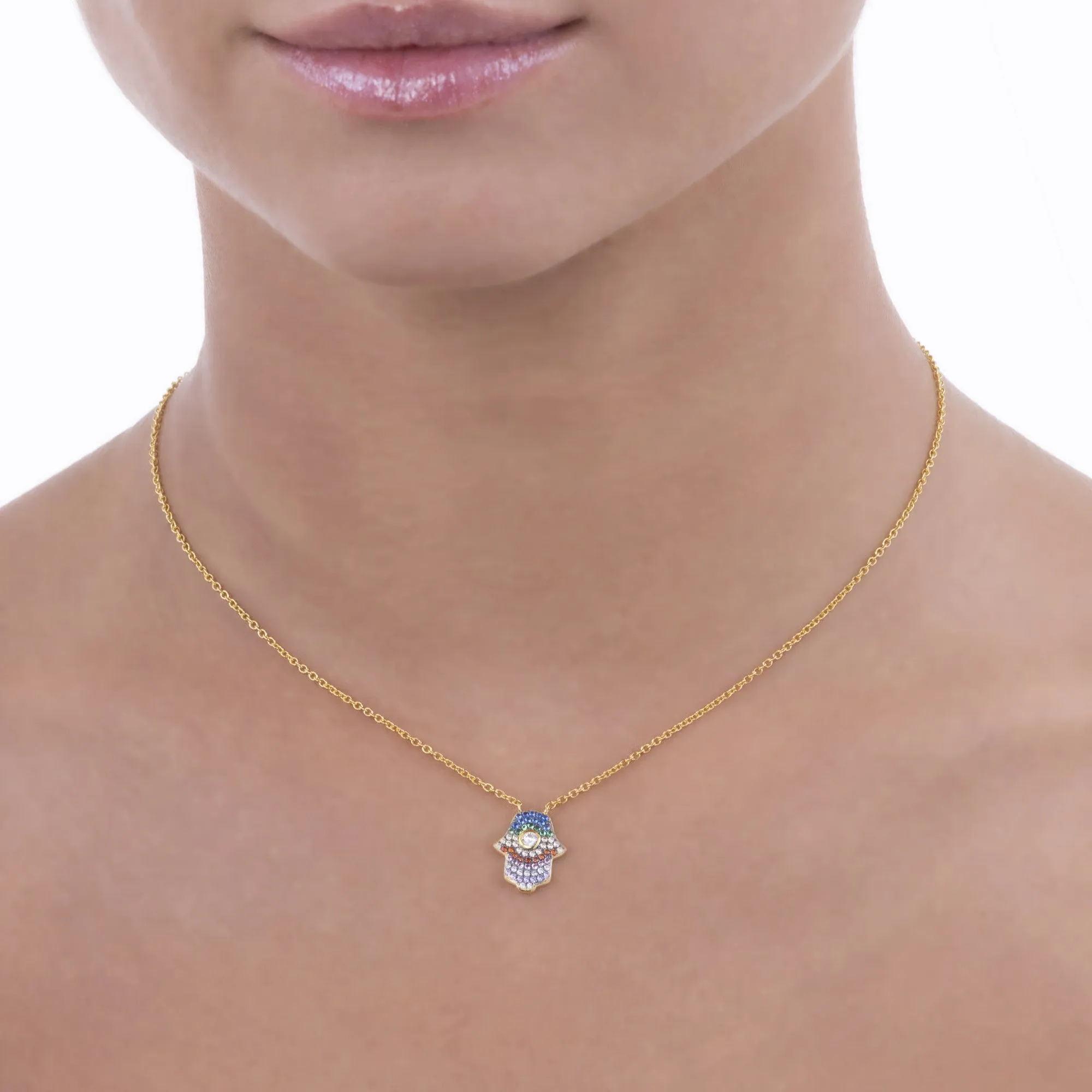 Multi Sapphire Hamsa Drop Necklace
