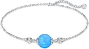 Opal Anklet/Bracelets for Women, S925 Sterling Silver Adjustable Foot Beaded Round Charm Ankle Bracelet Anklets Jewelry Anniversary Birthday Gifts for Women-1