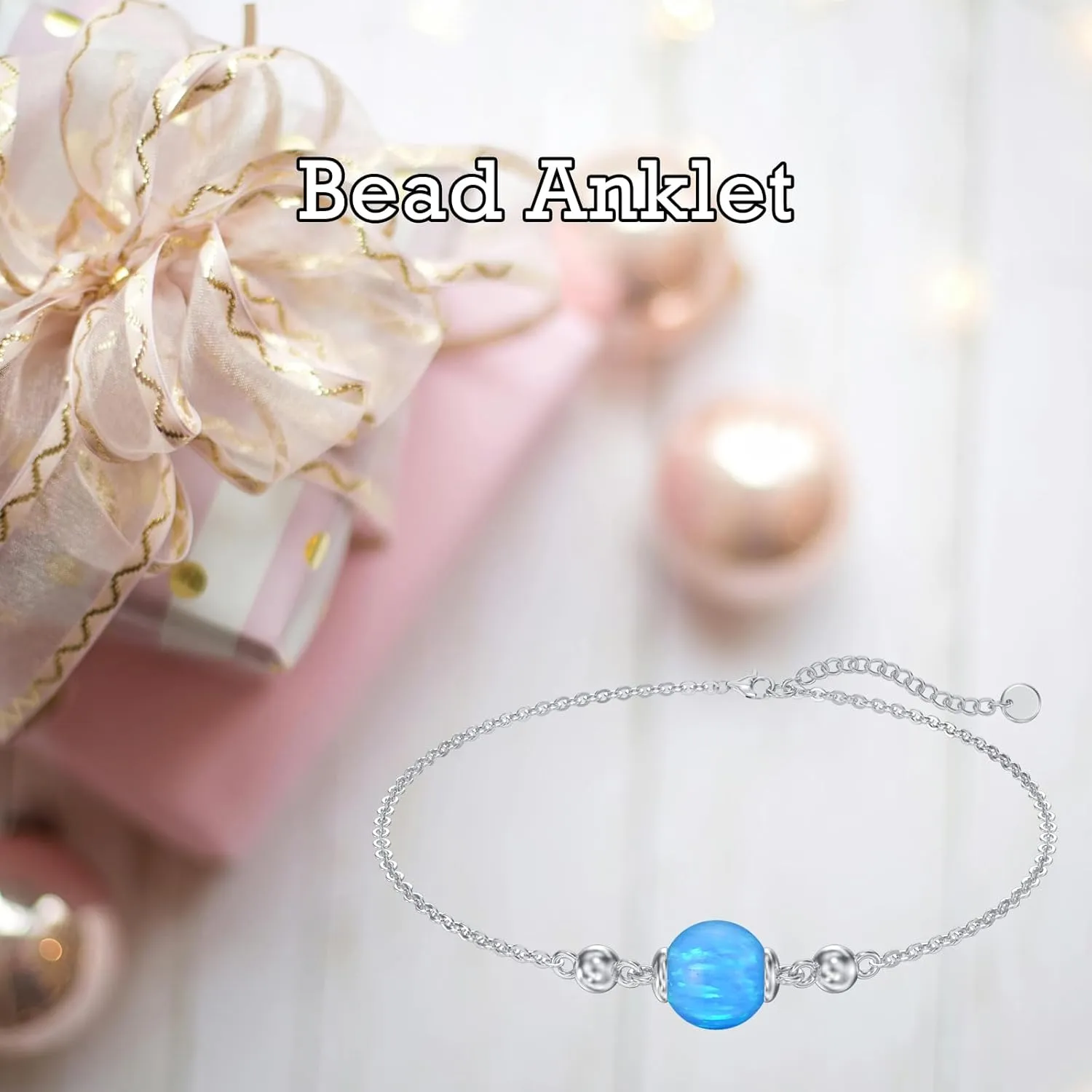 Opal Anklet/Bracelets for Women, S925 Sterling Silver Adjustable Foot Beaded Round Charm Ankle Bracelet Anklets Jewelry Anniversary Birthday Gifts for Women-1