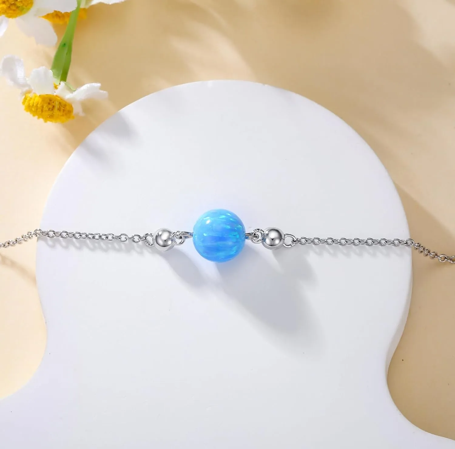 Opal Anklet/Bracelets for Women, S925 Sterling Silver Adjustable Foot Beaded Round Charm Ankle Bracelet Anklets Jewelry Anniversary Birthday Gifts for Women-1