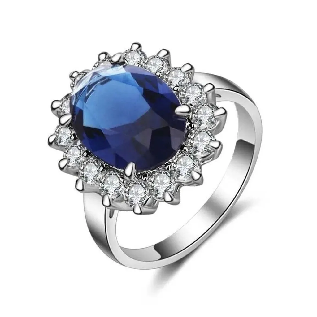 Oval Sapphire Blue StoneRing Womens Sterling Silver Size 5