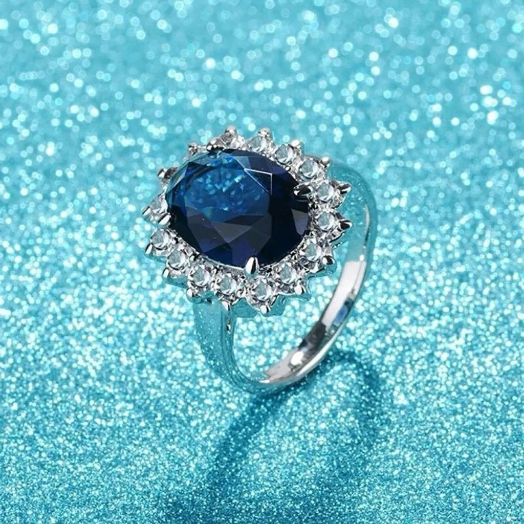 Oval Sapphire Blue StoneRing Womens Sterling Silver Size 5
