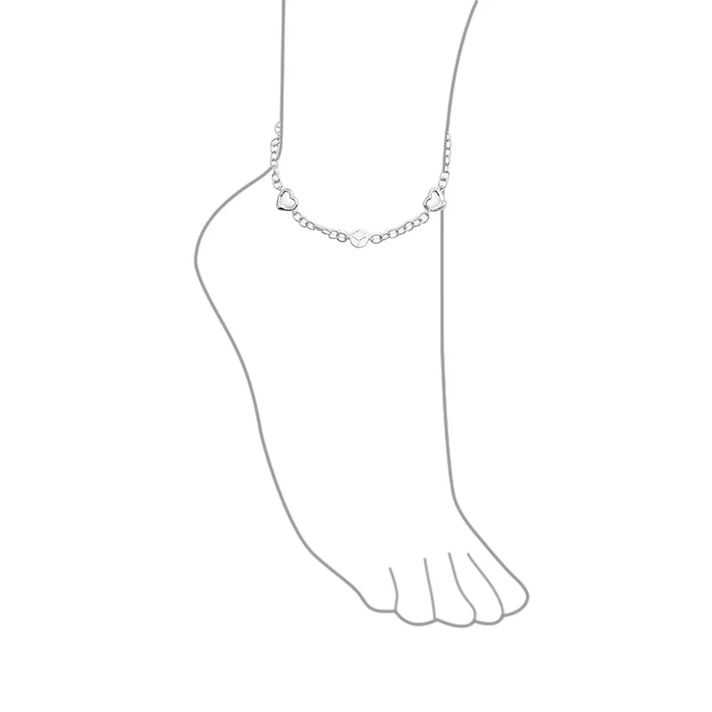 Peace Sign Love Hearts Anklet Ankle Bracelet Sterling Silver 9-10 Inch