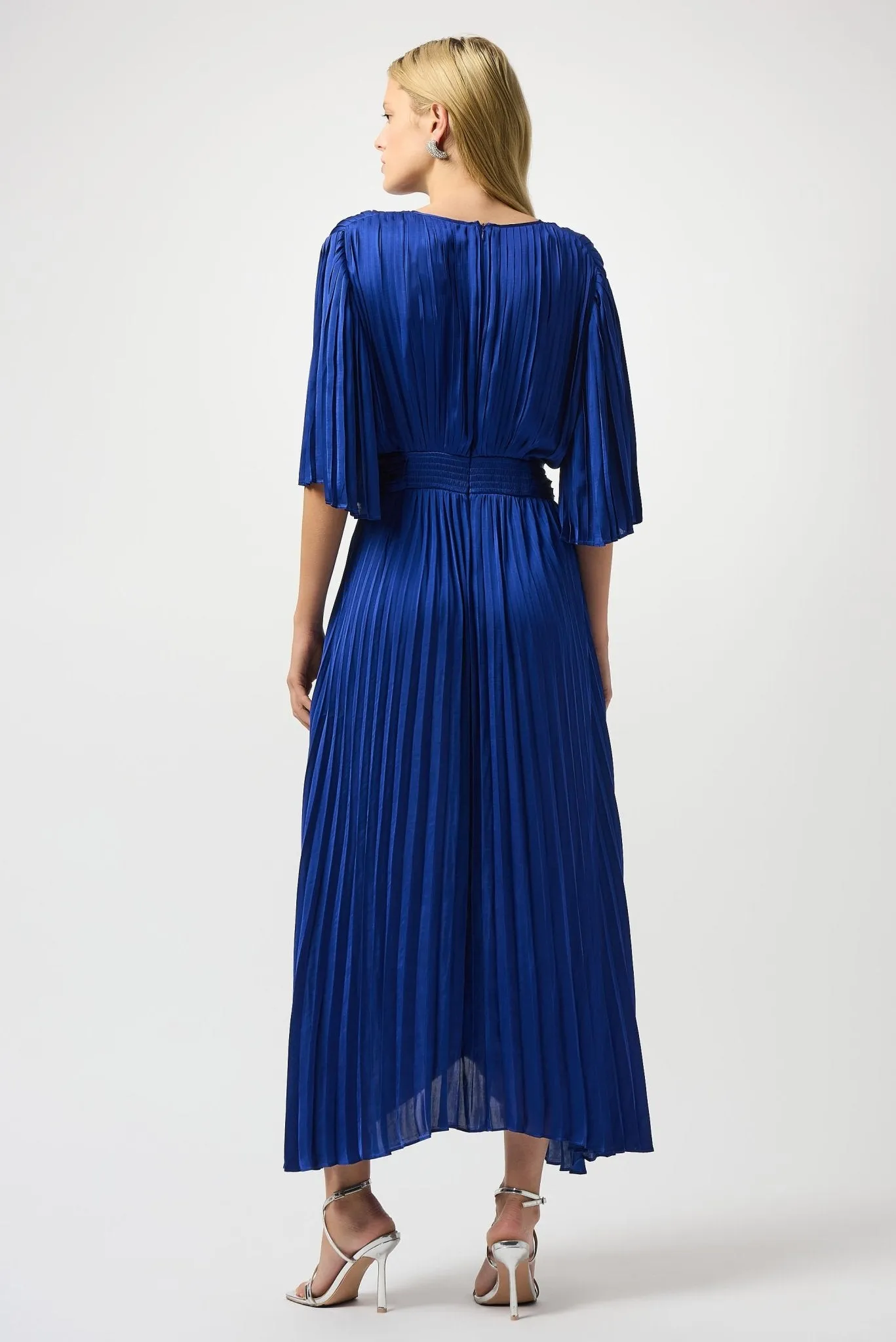 Pleated Satin Midi Dress Sapphire