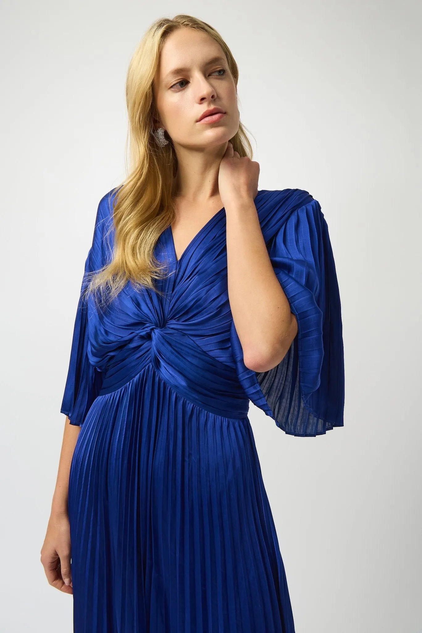 Pleated Satin Midi Dress Sapphire