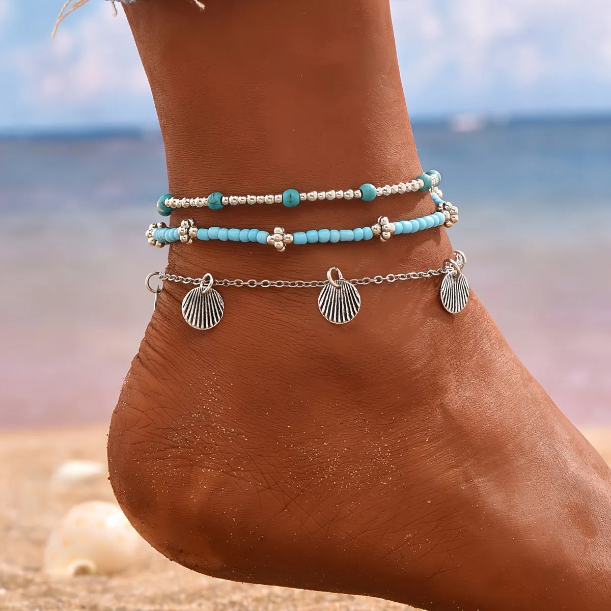 Popular Rock Anklet Rice Beads, Crystal Sea Starfish Beach Anklets - 5 Styles