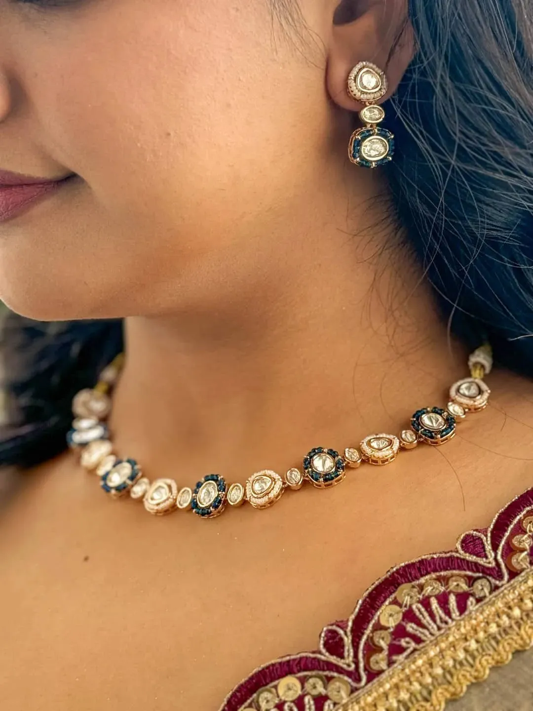 Royal Blue Kundan Polki Choker Necklace