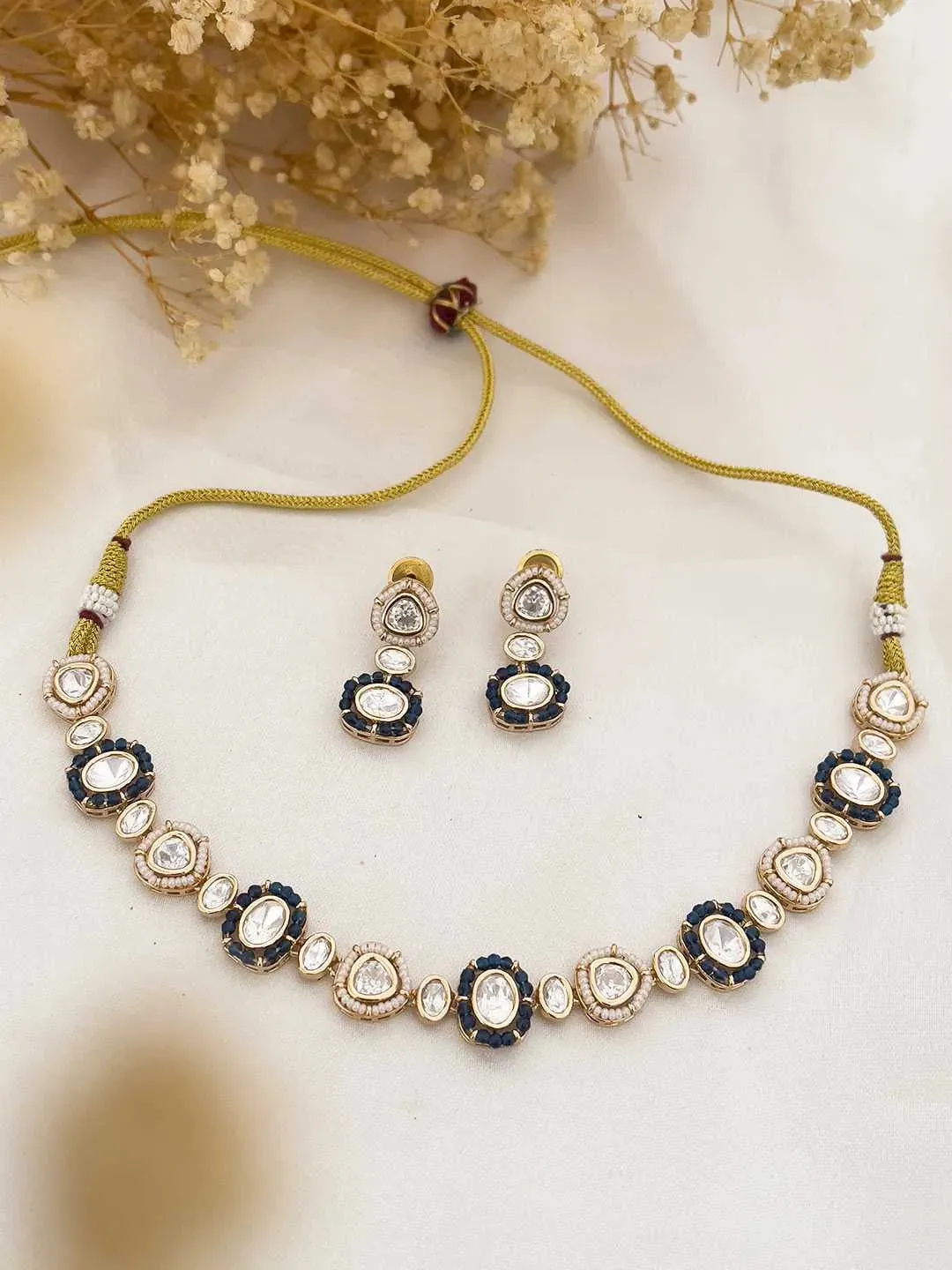 Royal Blue Kundan Polki Choker Necklace