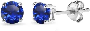 Sapphire Earrings for Women Sterling Silver Trendy Round-Cut Created Blue Gemstone Solitaire Studs for Men Bridesmaids Prom Gift