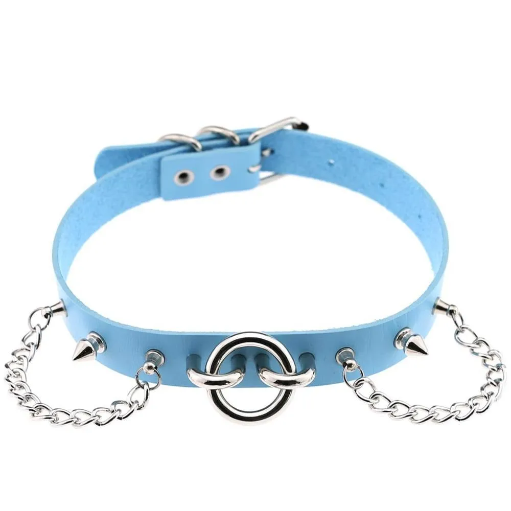 Sexy Collar Choker With Spikes And Chains / PU Leather Gothic Necklace / Neck Accessories