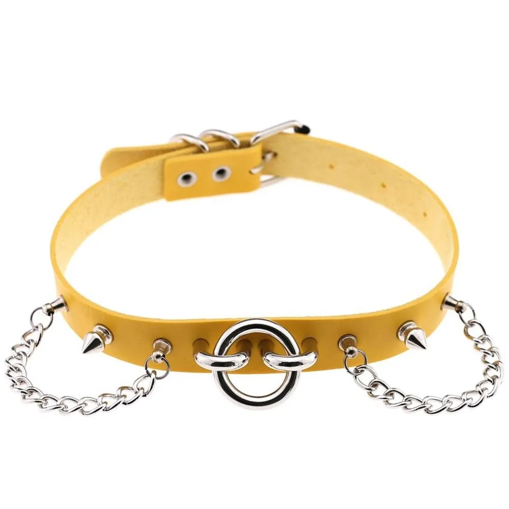 Sexy Collar Choker With Spikes And Chains / PU Leather Gothic Necklace / Neck Accessories