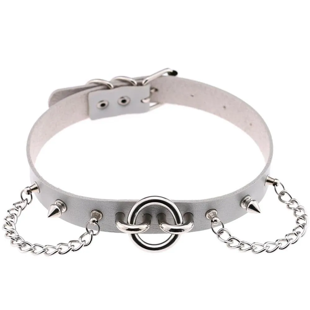 Sexy Collar Choker With Spikes And Chains / PU Leather Gothic Necklace / Neck Accessories