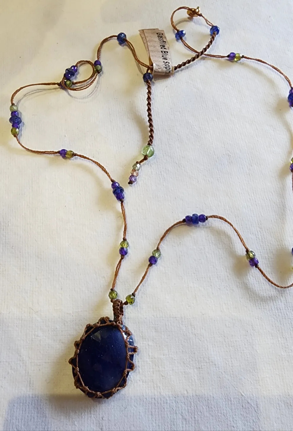 Short Tibetan necklace - glassfilled Blue Sapphire