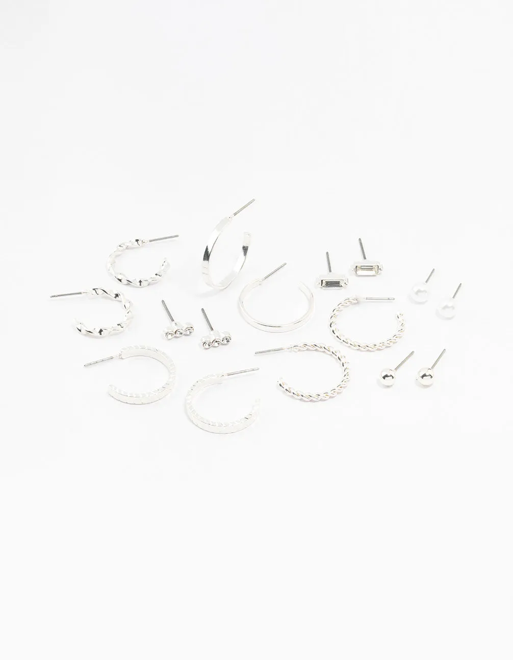 Silver Diamante & Pearl Hoop Earrings 8-Pack