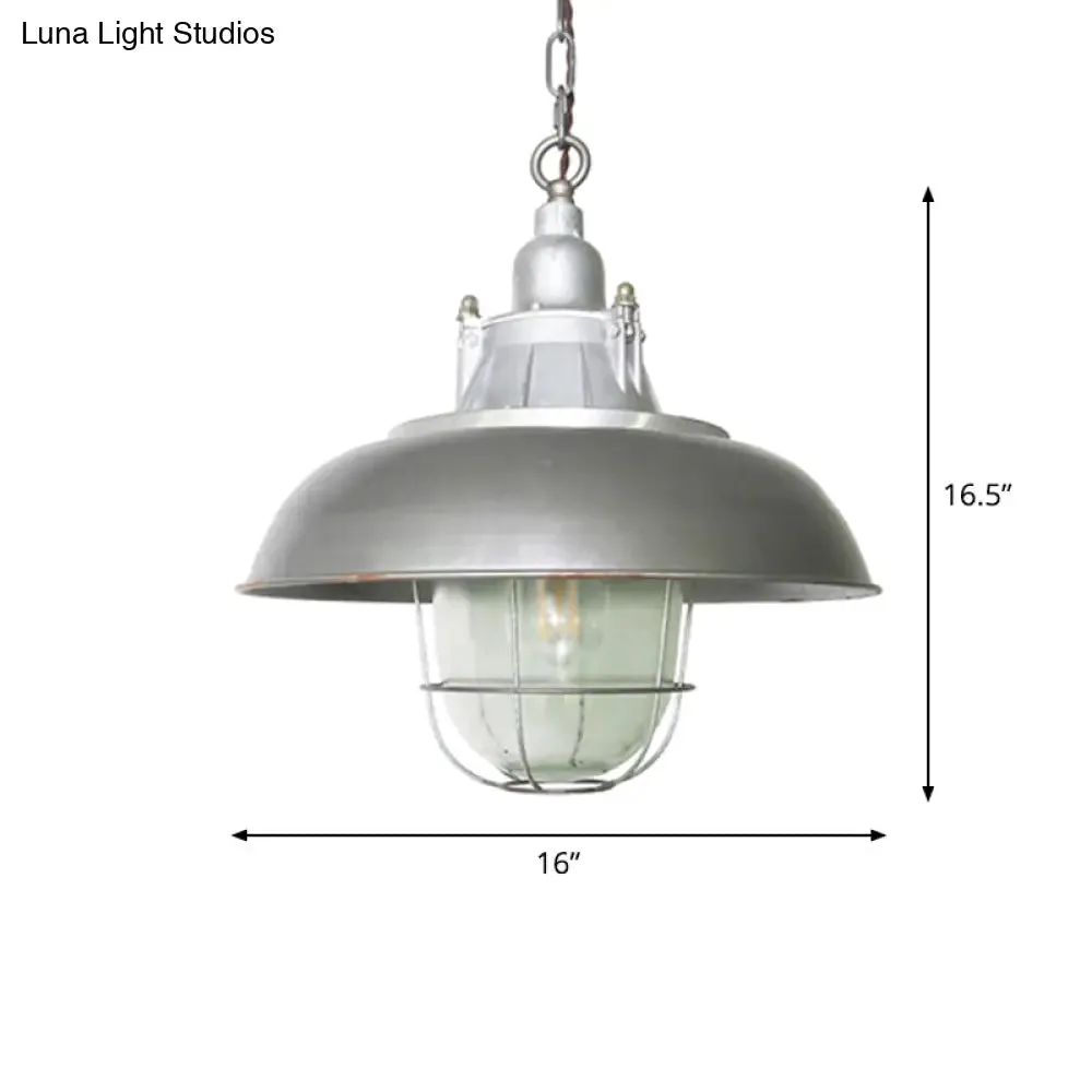 Steampunk Style Silver Cage Pendant Light with Metal Finish - Pub Ceiling Fixture, 1 Bulb