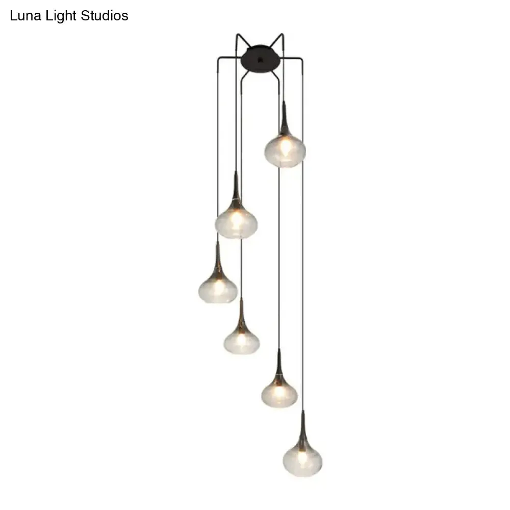 Stylish Teardrop Multi Pendant Ceiling Hang Light - Modern Ombre Smoke Glass - 6-Bulb Staircase Lighting