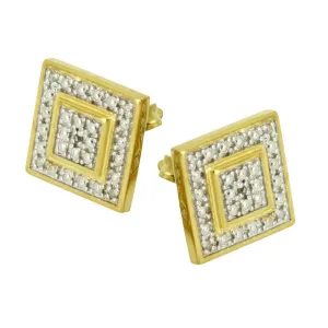 Two-Tone Diamond Square Stud Earrings