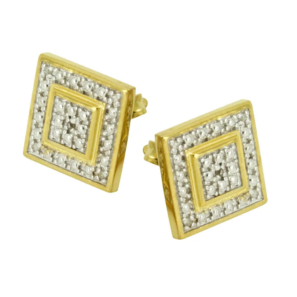 Two-Tone Diamond Square Stud Earrings