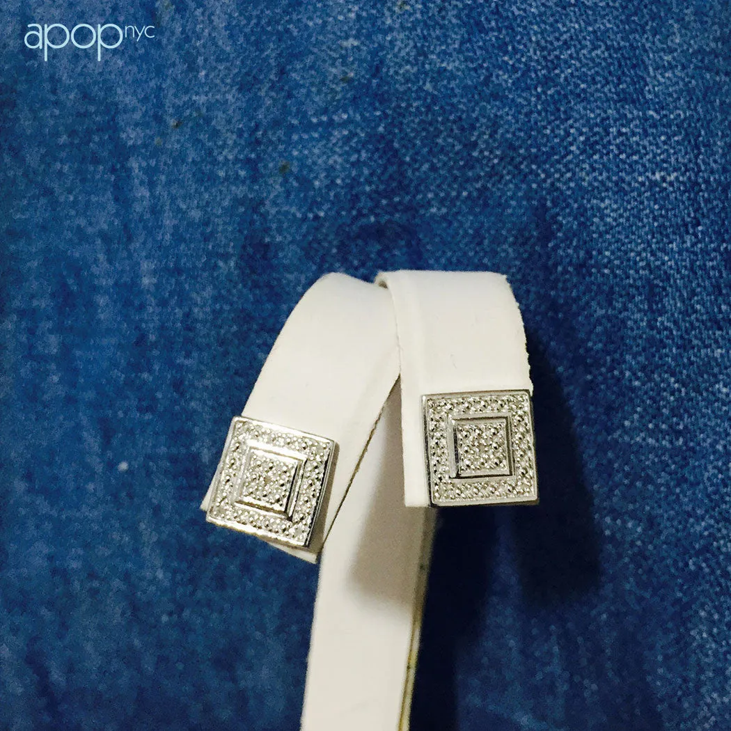 Two-Tone Diamond Square Stud Earrings