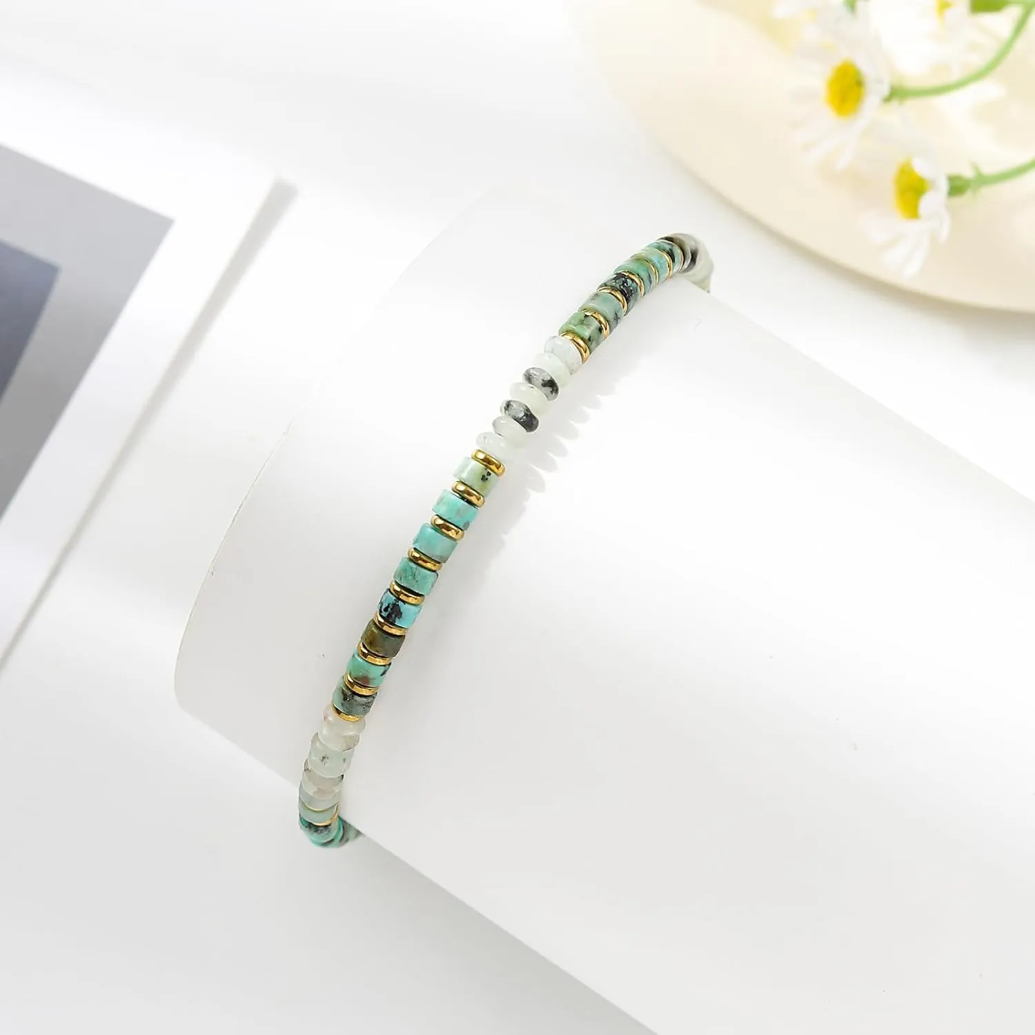 XIJIN Natural Stone Beaded Anklets for Women Handmade Beach Boho Turquoise Beads Ankle Bracelet Jewelry Gift for Her