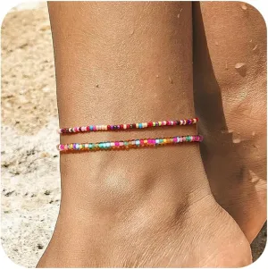 Yoosteel Beaded Ankle Bracelets for Women - Boho Bead Anklets Cute Non Tarnish Adjustable Beach Anklet for Women Jewelry Gifts