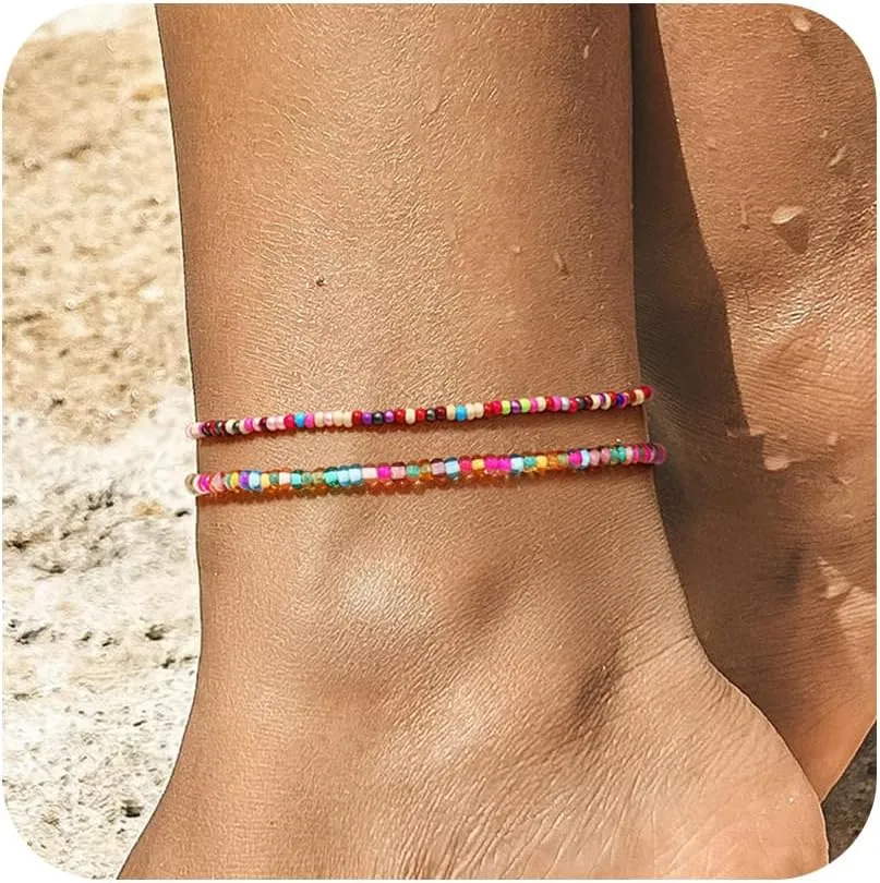 Yoosteel Beaded Ankle Bracelets for Women - Boho Bead Anklets Cute Non Tarnish Adjustable Beach Anklet for Women Jewelry Gifts